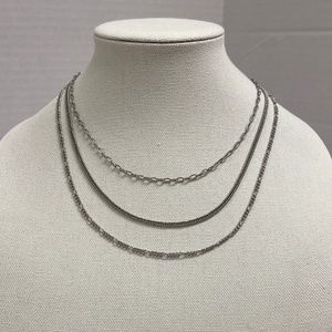 Triple Silver Tone Signed Chain Vintage Necklace